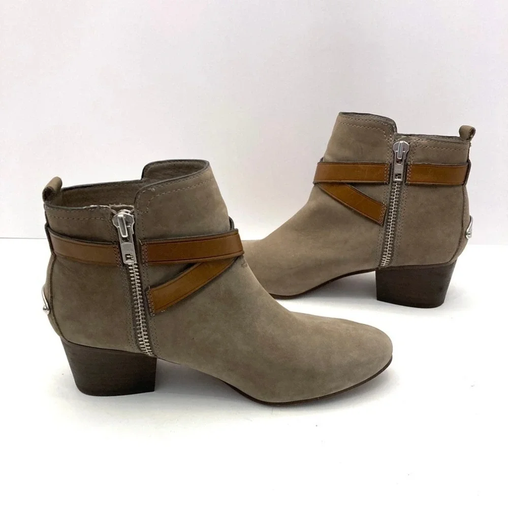 Coach Pauline Taupe Suede Ankle Booties Boots Womens 6.5M A8984 Zip Close